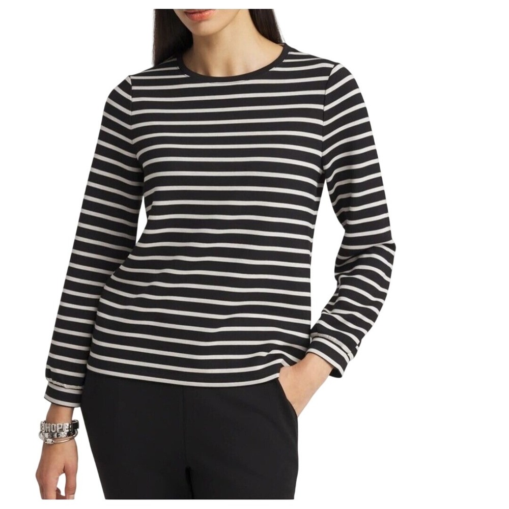 Chico's Scuba Striped Boatneck Tunic Top Long Sleeve Classic Style Size 1(M) $84